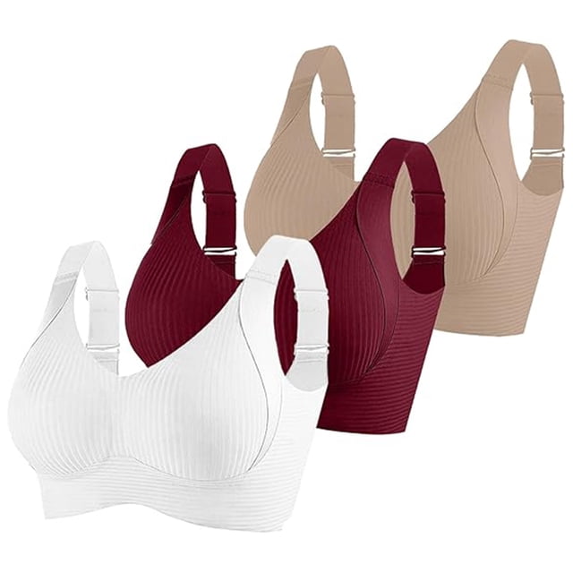 3 Pack Women Plus Size Push-Up Bras No Underwire T-Shirt Bralettes Ribbed Full Coverage Sports Everyday Bras Multicolor, 36/80BCD