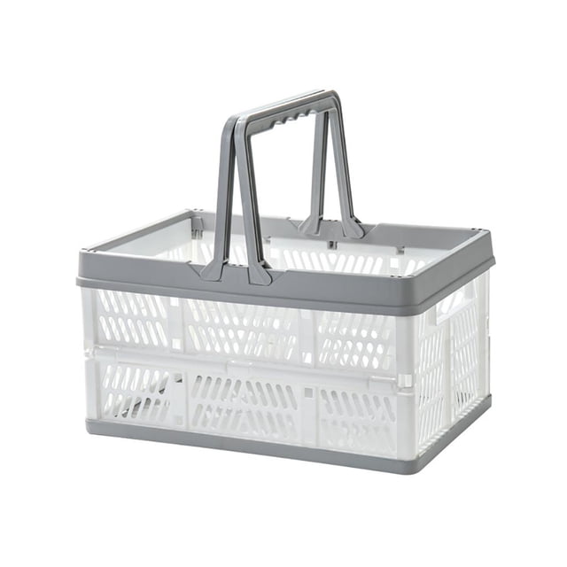 YWOAGH Caisse de Rangement Pliable avec Poignées Pliantes en Blanc et Gris. Fabriquée en Matériau durable et Sécuritaire pour les Aliments avec Parois Perforées pour la ventilation et la Visibilité. Présente une Conception Légère avec de Longues Poignées pour un Transport Facile. Mesure 29,8 x 19,8 x 16,3 cm et Peut Être Pliée à Plat pour un Rangement compact. Convient pour Organiser les Provisions, Jouets, Livres, Outils et Plus.