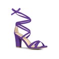 thumbnail image 1 of BLISSFUL STEP Women's Sandals High Block Heels Solid Color Lace up Sandals Purple 6, 1 of 6