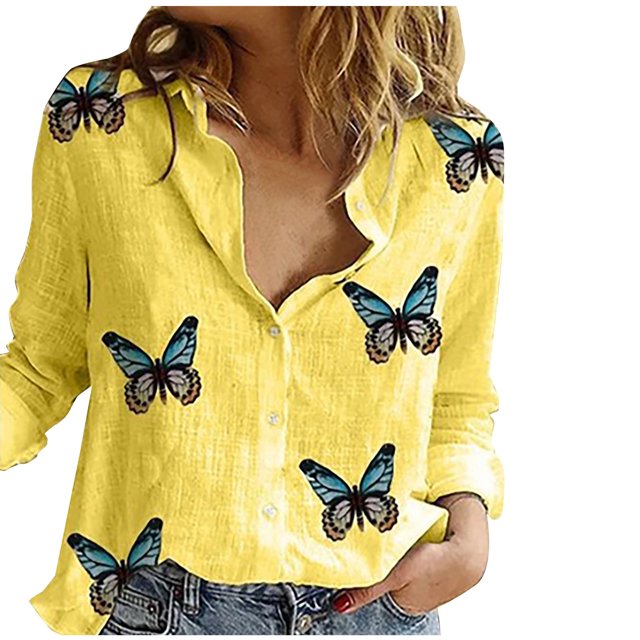 Pompotops Chemisiers et Chemises pour Femmes, Mode Décontractée Printemps Été, Imprimé Floral, Manches Longues, Col en V, Liquidation