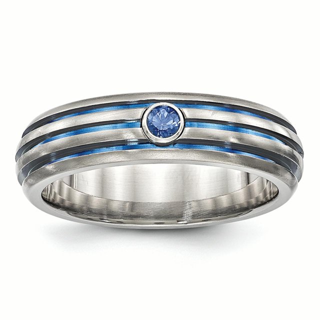 Edward Mirell Bague en Titane Bleu Anodisé & Saphir Taille 5.5