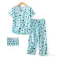 thumbnail image 3 of Yoodem Pyjamas pour Femmes Ensembles de Pj pour Femme Été Col Rond Ensemble Pyjamas Manches Courtes Pantalon Long Ensemble de Pyjama, 3 of 3