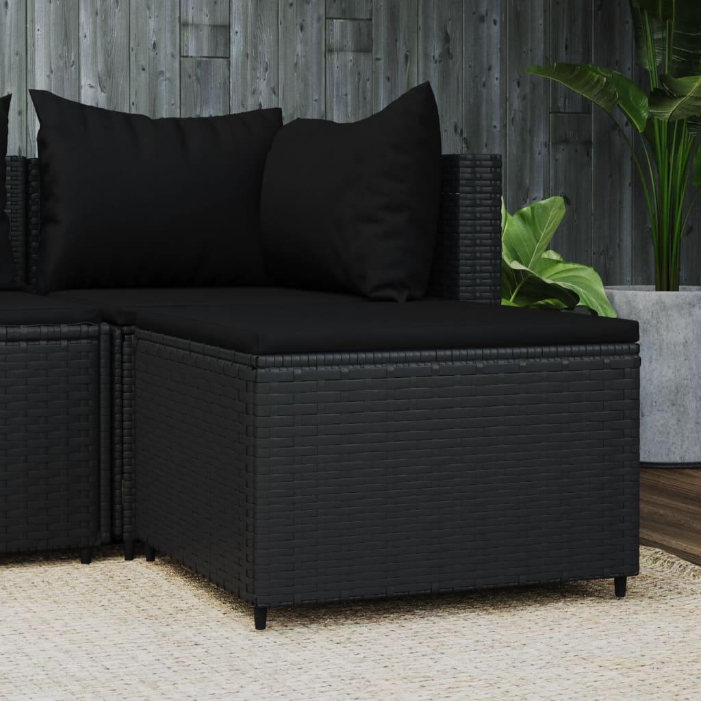 vidaXL Garden Footrest with Cushion Black Poly Rattan