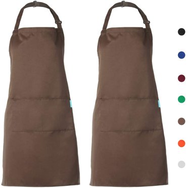 Tablier de Cuisine 2 Pochettes Tablier de Cuisine pour Femmes Hommes Sangle de Cou Réglable (Café)