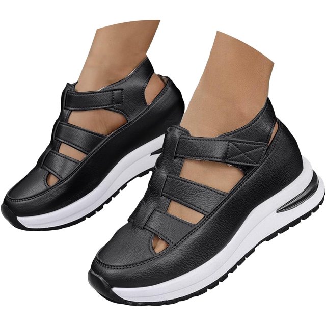 Bootara Women'S Plus Size Hollow-Out Casual Sandals, Closed Toe Platform Sandals Height-Boosting Thick Sole