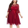 thumbnail image 3 of Womens Summer Dress  Neck Short Sleeve Lace Chiffon Plus Size Prom Dress Homecoming Dresses, 3 of 8
