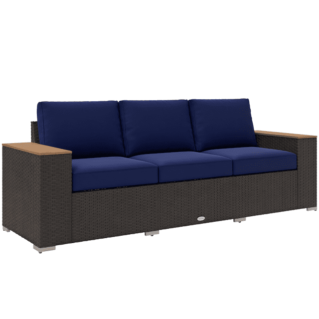 Outsunny Canapé d'Extérieur 3 Places avec Coussins, Sofa d'Extérieur, Bleu Foncé