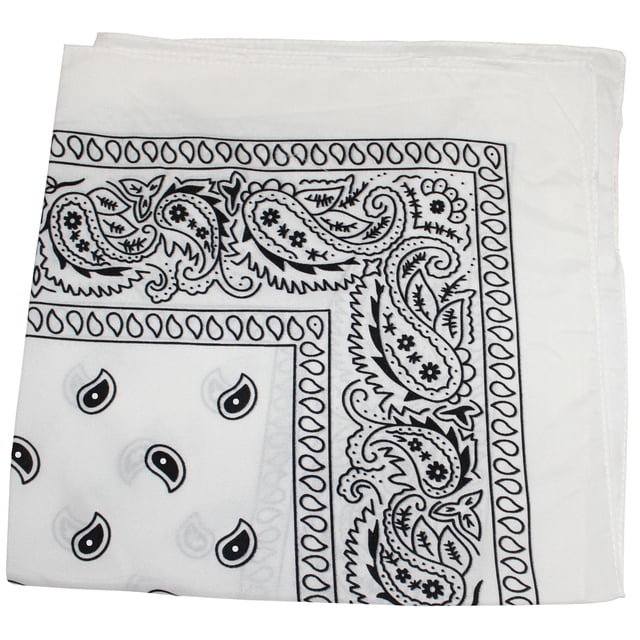 Qraftsy Paisley Polyester Bandanas - Bulk Lot - 25 Pack (White)