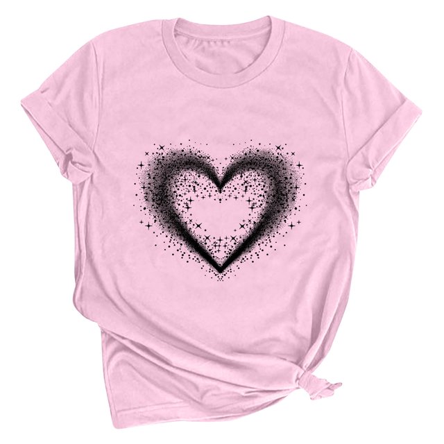 Meichang Chandails de la Saint-Valentin pour Femmes, T-Shirts Graphiques Mignons avec Cœur d'Amour, T-Shirts Décontractés à Manches Courtes, Hauts Tee à Col Rond, Coupe Ample, Chemisiers de la Saint-Valentin