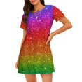 thumbnail image 1 of Vsdgher Chemise de Nuit à Manches Courtes pour Femmes, Motif Arc-en-Ciel Pailleté, Encolure Dégagée, Mignonne, à Volants, Confortable, 1 of 6