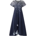 thumbnail image 3 of Drindf Robe Longue d'Été pour Femme Grande Taille Décontractée Plissée en Mousseline Tunique Ligne A Robe Bohème Tendance à Paillettes Col en V Manches Courtes Robe de Bal Ample Coupe Ajustée Ourlet Irrégulier Robe Maxi Cocktaill, 3 of 4