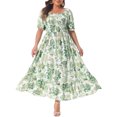thumbnail image 1 of GRACE & GRANDEUR Robe Maxi Bohème à Fleurs pour Femme Grande Taille à Manches Courtes, Encolure Carrée, Smockée 3X Vert, 1 of 5