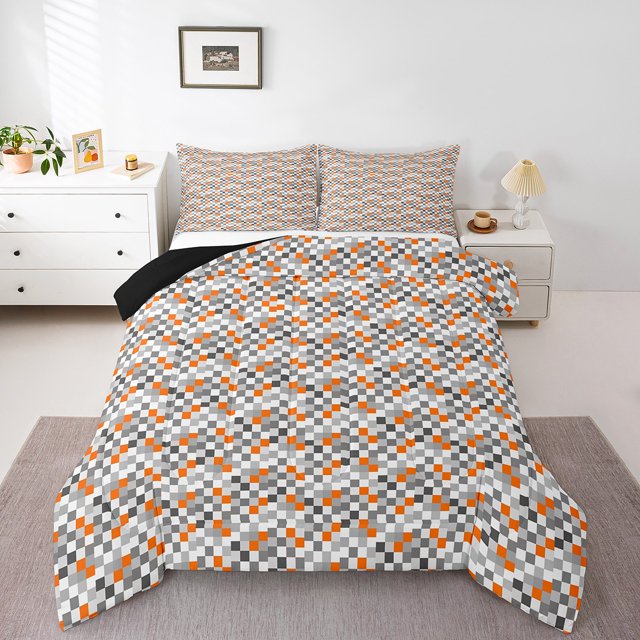 Erosebridal Modern Geometric Bedding Full Comforter Set, Chic Check Comforter Sets Full Size, Minimalism Minimalst Reversible Down Comforter, Breathable Bedroom Decor, 3pcs