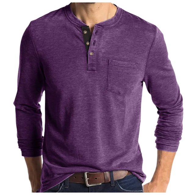 Stylish Men's Button-Up Long Sleeve T-Shirt for Autumn Casual Wear Comfortable Base Layer for Everyday Use Fashionable Rounded Neck Tee