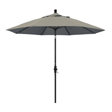 California Umbrella 9' Golden State Series Patio Umbrella With Stone Black Aluminum Pole Aluminum Ribs Collar Tilt Crank Lift With Sunbrella 1A Spectrum Dove Fabric