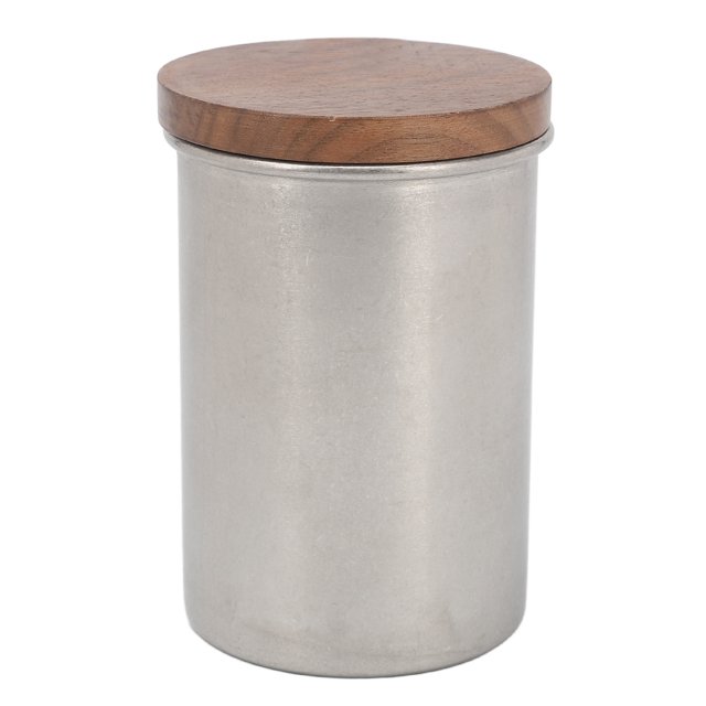 Boîte de Conservation en Acier Inoxydable, 350ml Multipurpose Food Storage Canister Kitchen Portable Airtight Coffee Beans Container with Wood Lid for Coffee Tea Nuts Cereal