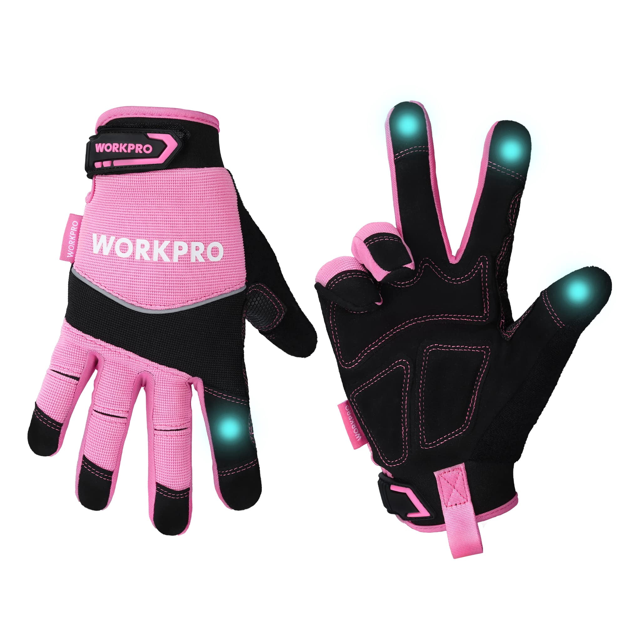 WORKPRO Safety Work Gloves Pink Working Gloves for Women Men Touch Screen Terry Fabric Non-Slip (Medium Pink Ribbon)