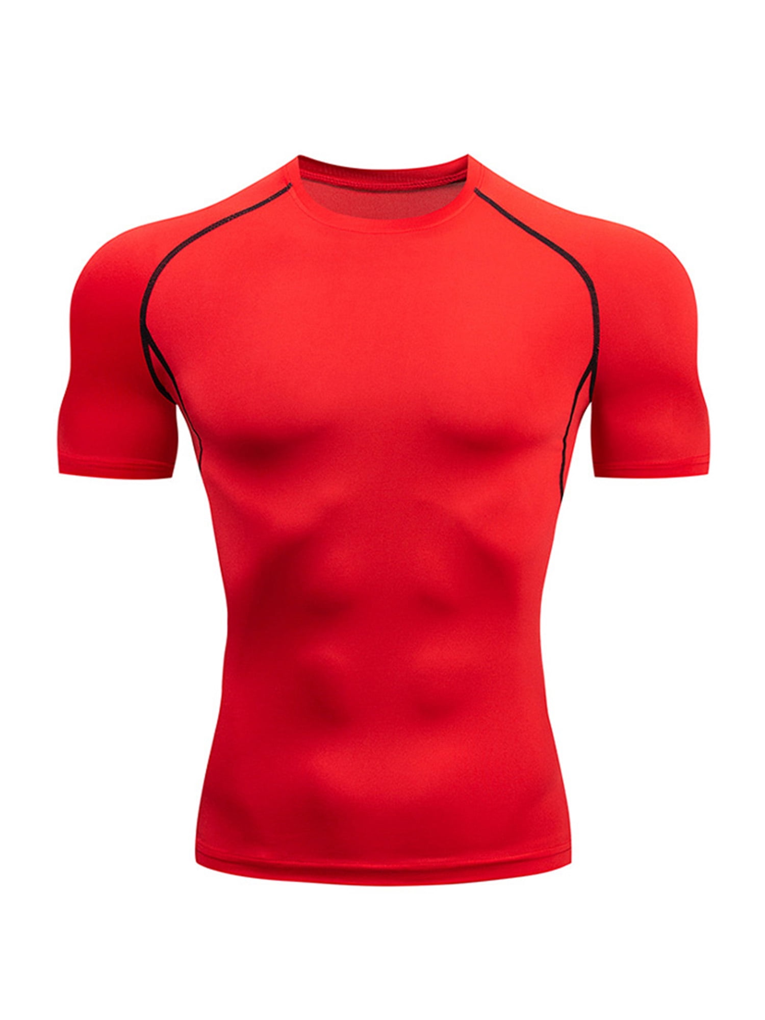 Innerwin Sport T Shirt Short Sleeve Mens Summer Tops Gym Plain Breathable Compression Shirts Red 3XL