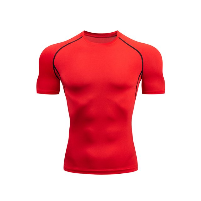 UKAP T-Shirts d'Été pour Hommes à Col Rond, Chandails de Compression à Manches Courtes, T-Shirt de Sport Respirant, T-Shirt de Musculation Rouge TG
