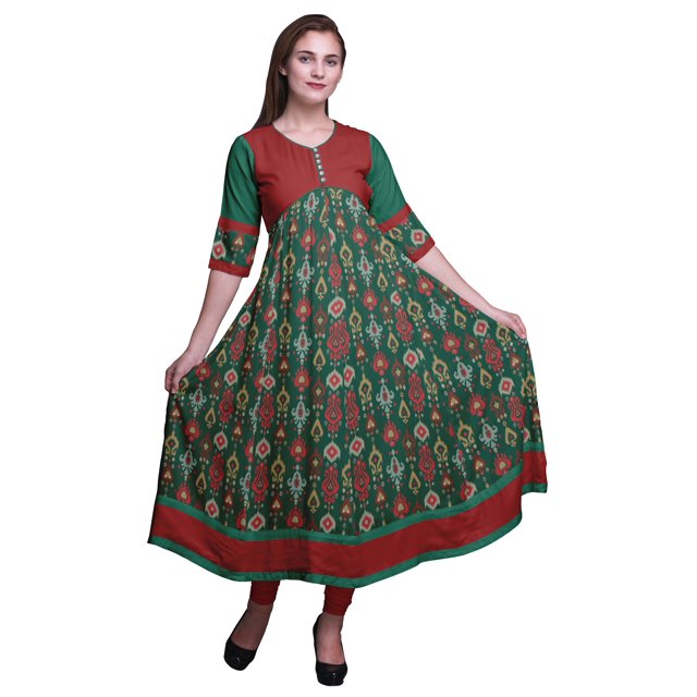 Bimba Kurti Longue Imprimée pour Femmes Robe Anarkali Indienne Haut Tunique Décontracté