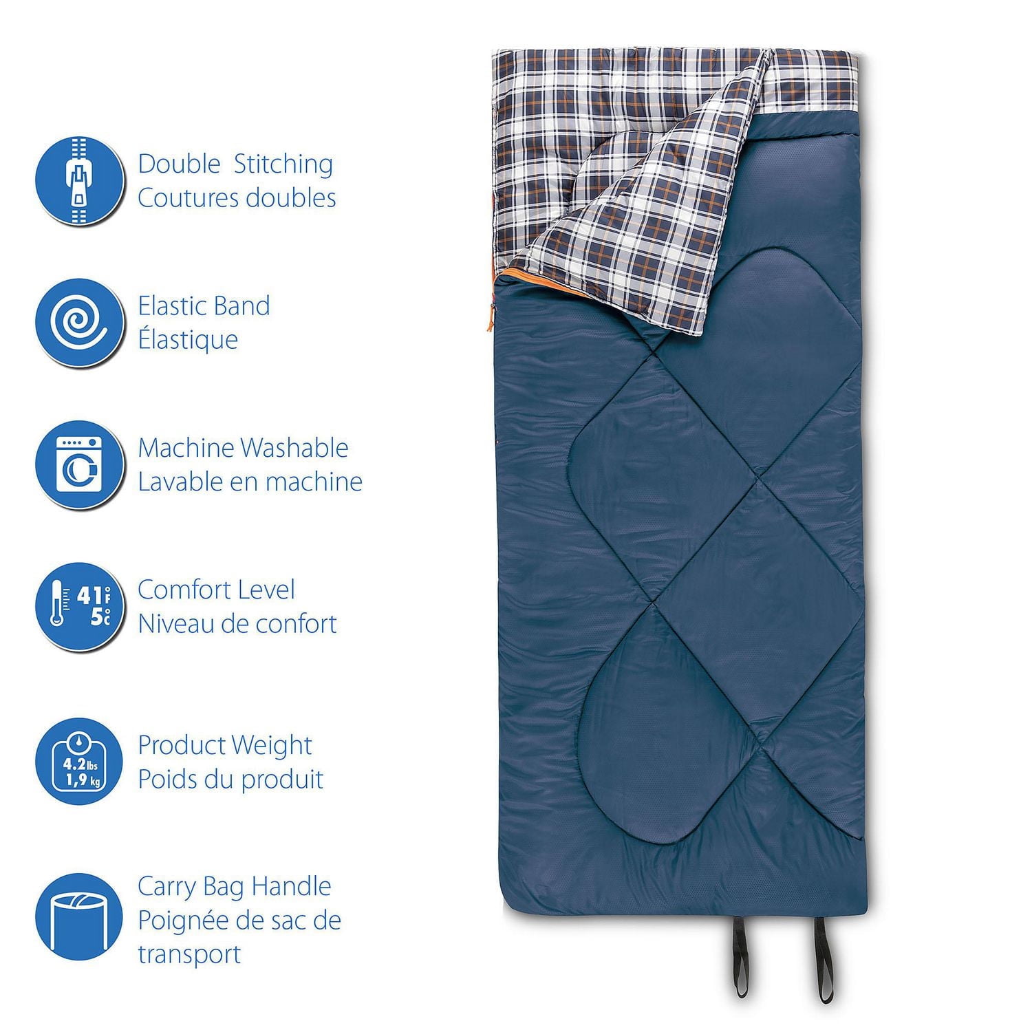 Ozark Trail 5C Sleeping Bag, 75"(L) x33" (W), Temp Rating +41℉/+5℃, Polyester Fabric, Blue