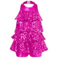 thumbnail image 2 of TiaoBug Girls Sleeveless Shiny Sequins Halter Tassel Mini Dress Latin Jazz Salsa Samba Rumba Unitard Dress Rose 10, 2 of 6