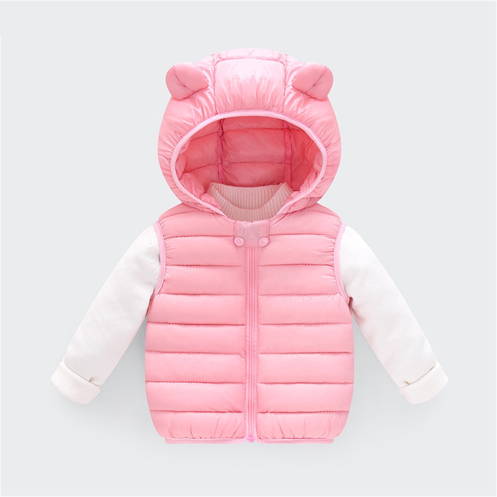 DEXIANG Toddler Kids Baby Boys Girls Winter Warm Sleeveless Jacket Outerwear Solid Bear Ears Vest Coats Hooded Padded Outwear Children Padded Jacket Fashion Print Boys Jacket 5 Coat Boys Toddler