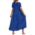 thumbnail image 4 of AherBiu Robes Fluides pour Femmes 2024 Été Robe Maxi à Col Rond Ample à Étages à Manches Courtes Longue Robe, 4 of 6