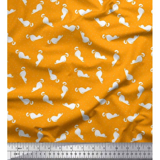 Soimoi polyester Crepe Fabric Floral & Cat Animal Print Fabric by the Yard 52 Inch Wide