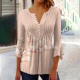 thumbnail image 2 of Pompotops Women's Casual Trumpet 3/4 Sleeve Printed Buttoned Basic Ruched Tops Pleated T-shirts Blouses On Sale, 2 of 5