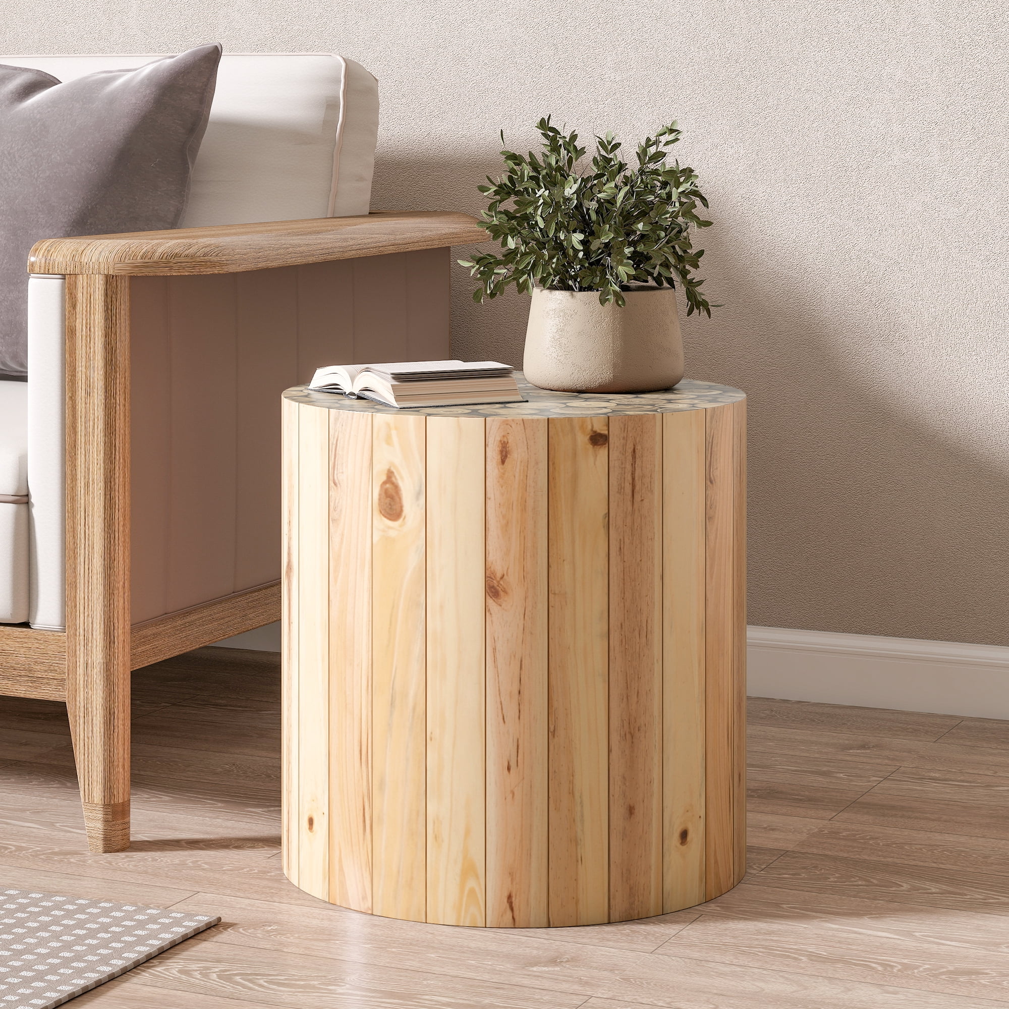 Noble House Table d'Appoint Ron pour Salon, Table de Chevet en Bois Massif avec Pieds Antidérapants, Tables d'Accent pour Canapé, beige Brun