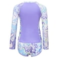 thumbnail image 2 of Jizyo Kids Girls 2Pcs Rash Guard Long Sleeve Zipper Wave Striped Printed Swim Top with Shorts Bathing Suit Lavender 8Y, 2 of 7