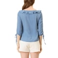 thumbnail image 3 of INSPIRE CHIC Women's Ruffled Neck Half Sleeve Sheer Summer Polka Dots Blouse Tops S Dusty Blue, 3 of 6