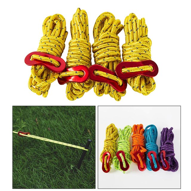 ziyahi 4Pc 6.65ft Trip Reflective Nylon Cord Tent Guy line Rope for Outdoor Yellow
