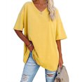 thumbnail image 2 of Plebaso T-Shirts Surdimensionnés pour Femmes à Col en V à Manches Mi-Longues T-Shirts Décontractés Unis Confort Hauts Amples pour Femmes, 2 of 6