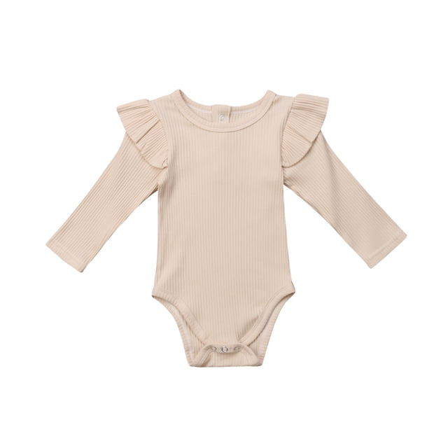 Faithtur Baby Boy Girl Long Sleeve Romper Ruffled Solid Color Bodysuit