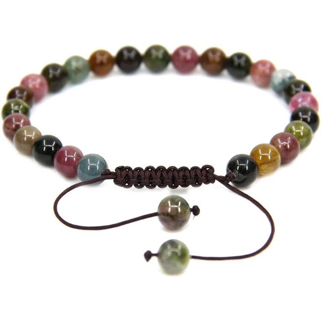 Natural AA Grade Multicolor Tourmaline Gemstone 6mm Round Beads Adjustable Bracelet 7" Unisex
