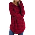 thumbnail image 1 of LUXUR T-shirt pour Femmes, T-shirt Uni, T-shirt à Rayures, Hauts Unis, Chandail à Manches Longues, Rouge, P, 1 of 2