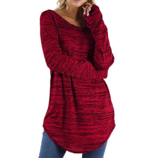 LUXUR T-shirt pour Femmes, T-shirt Uni, T-shirt à Rayures, Hauts Unis, Chandail à Manches Longues, Rouge, P