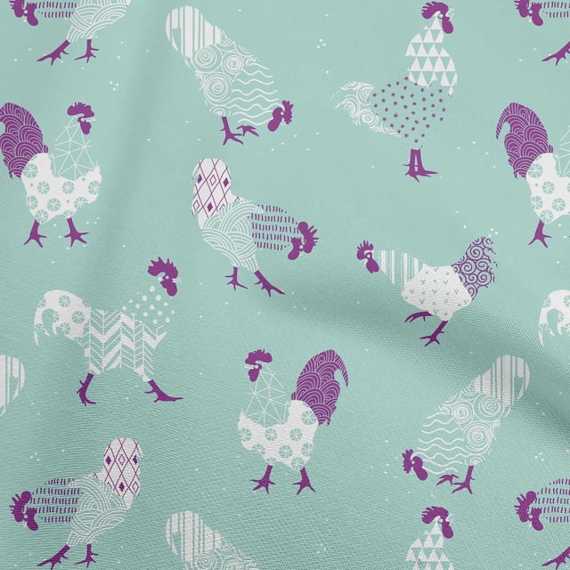 oneOone Rayon Light Mint Green Fabric Rooster Cock Craft Projects Decor Fabric Printed By The Yard 56 Inch Wide