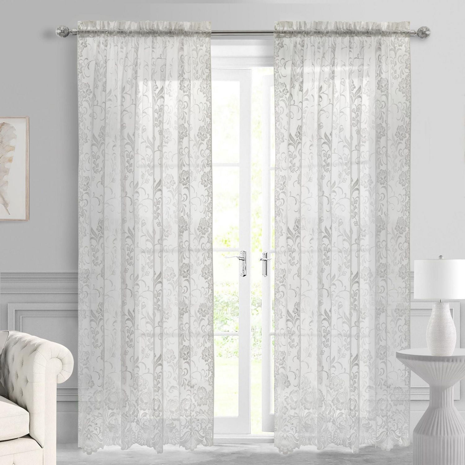 Loft Living Louis Transparent Passe-tringle Tailored Panel 55 x 84 in Blanc