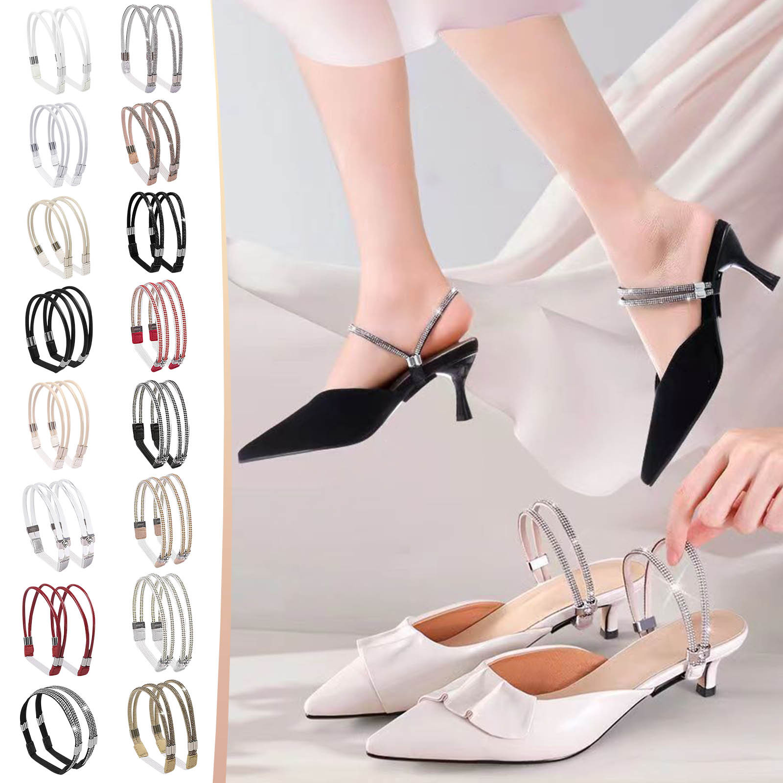 Vaidha Elastic High Heels Shoe Straps, Replacement Ankle Straps For Heels, Rhinestone Elastic Shoe Ankle Straps, Antiloose Strap For High Heels