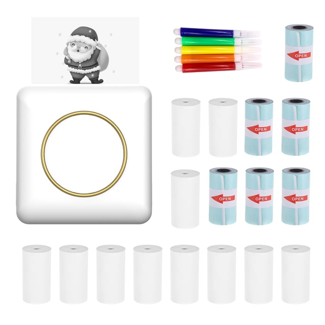 Imprimante Thermique Portable 203DPI Résolution Imprimante Mini Sans Fil avec 11 Rouleaux de Papier Thermique pour Photos Étiquettes Listes
