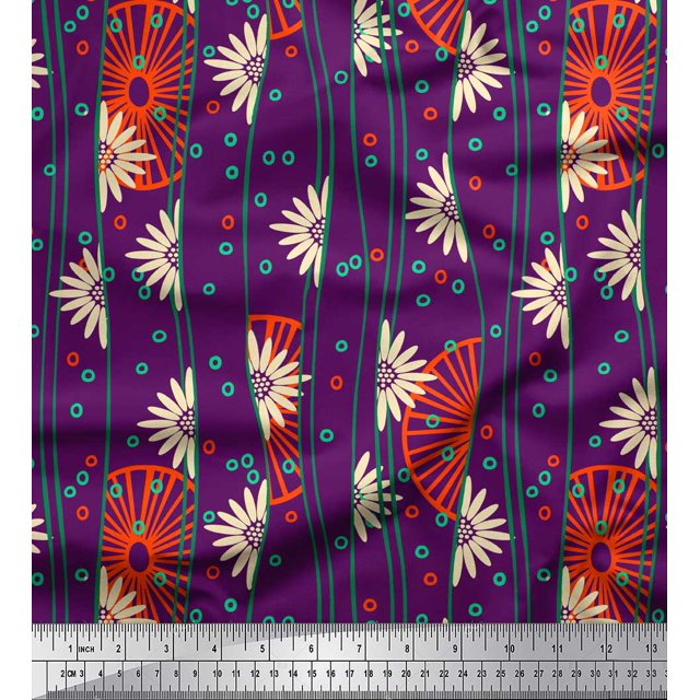 Soimoi Poly Georgette Tissu Cercle, Floral & Roue Ethnique Tissu Imprimé par Yard 52 Pouces de Large