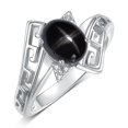 thumbnail image 3 of RYLOS Rings for Women Sterling Silver Greek Key Designer Ring 9X7MM Gemstone & Diamond Ring March Black Star Sapphire Jewelry Size 5, 3 of 7