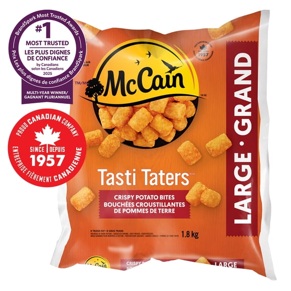 McCain® Tasti Taters®, Bouchées Croustillantes de Pommes de Terre Faites au Canada à Partir d'Ingrédients Canadiens et Importés 1.8kg