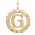 thumbnail image 1 of Precious Stars 14k Yellow Gold Round Wreath Initial Letter 'G' Pendant, 1 of 4
