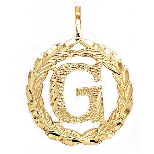 Precious Stars 14k Yellow Gold Round Wreath Initial Letter 'G' Pendant