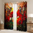 thumbnail image 2 of Poppy Flowers Window Drapes Block 30%-50% Light,Rustic Blooming Red Flowers Botanical Kitchen Window Treatments 42Wx63L Inches,Garden Butterfly Artistic Stained Glass Style Window Curtains, 2 of 6