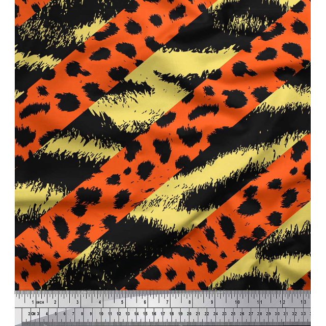 Soimoi Yellow Rayon Fabric Leopard & Wild Animal Skin Print Fabric by The Yard 42 Inch Wide